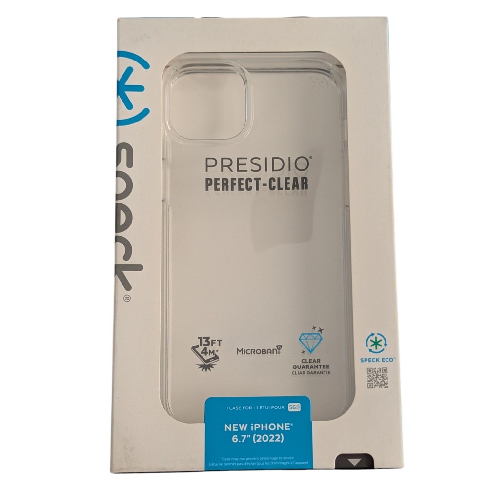 C8. Speck Presidio‎ Perfect-Clear Case for iPhone 14 Plus (6.7" 2022, Small Cam)